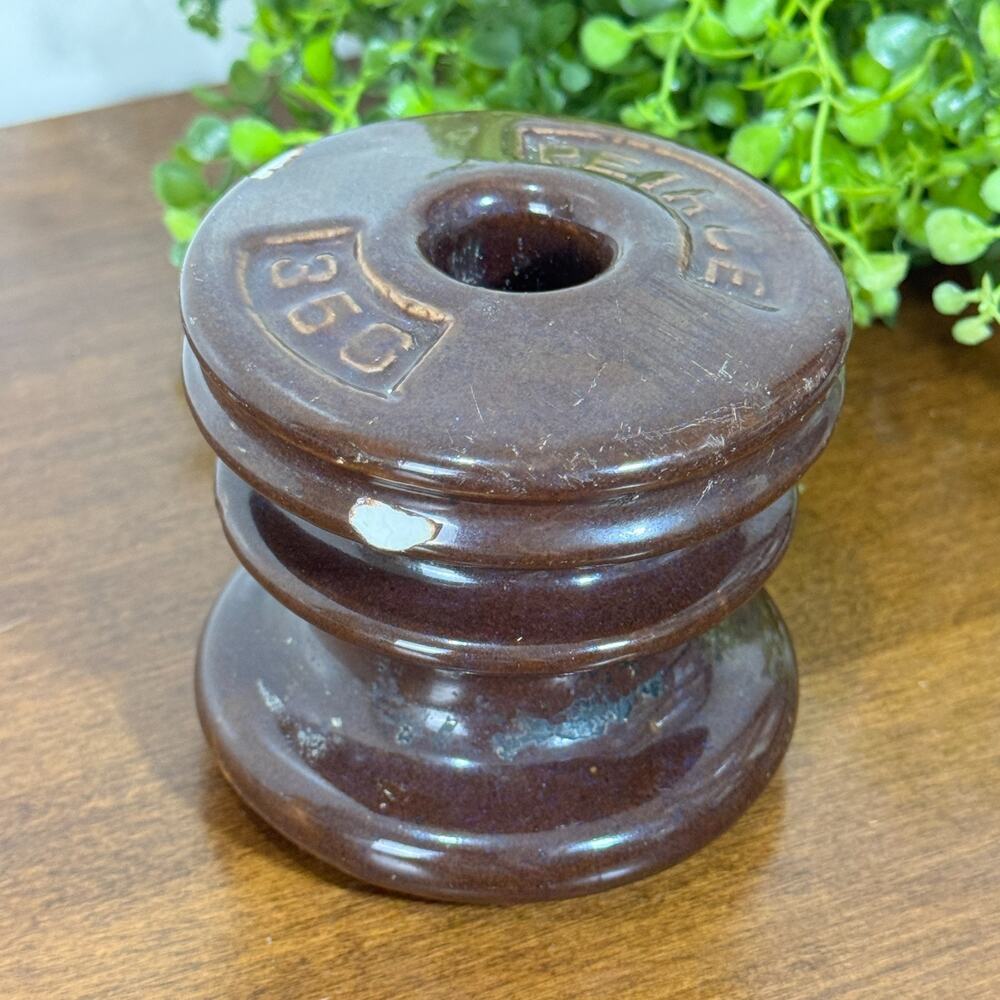 Vintage PEIRCE 350 Brown Porcelain Electrical Utility Pole Insulator